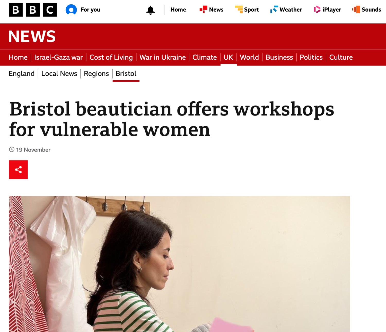 BBC News article: Bristol beautician offers workshops for vulnerable women